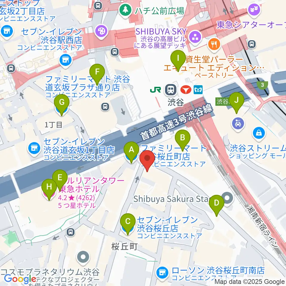 渋谷ギターズステーション周辺のコンビニエンスストア一覧地図