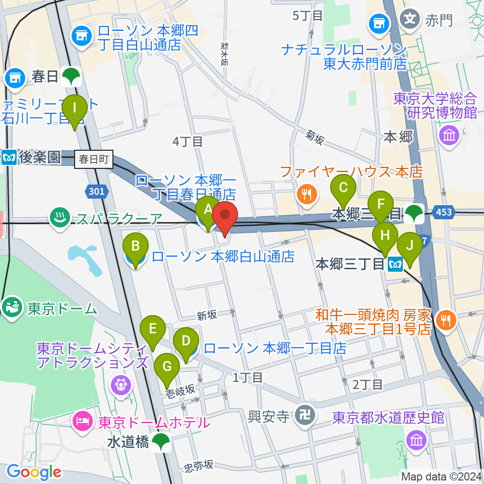 アカデミア・ミュージック周辺のコンビニエンスストア一覧地図