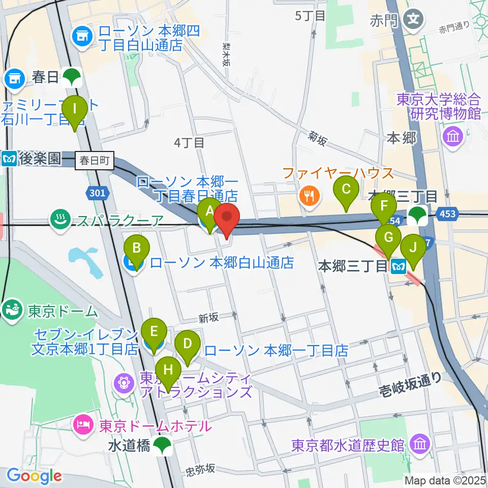 アカデミア・ミュージック周辺のコンビニエンスストア一覧地図