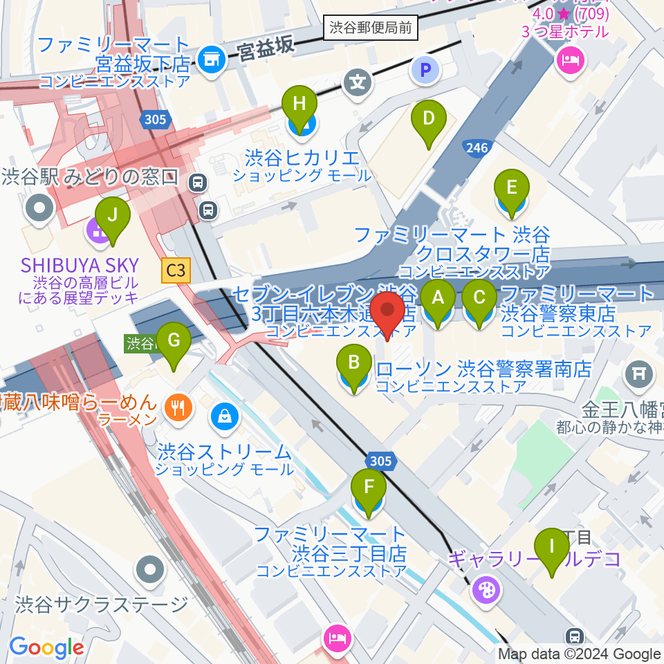 イケベ楽器店トランペットステーション周辺のコンビニエンスストア一覧地図