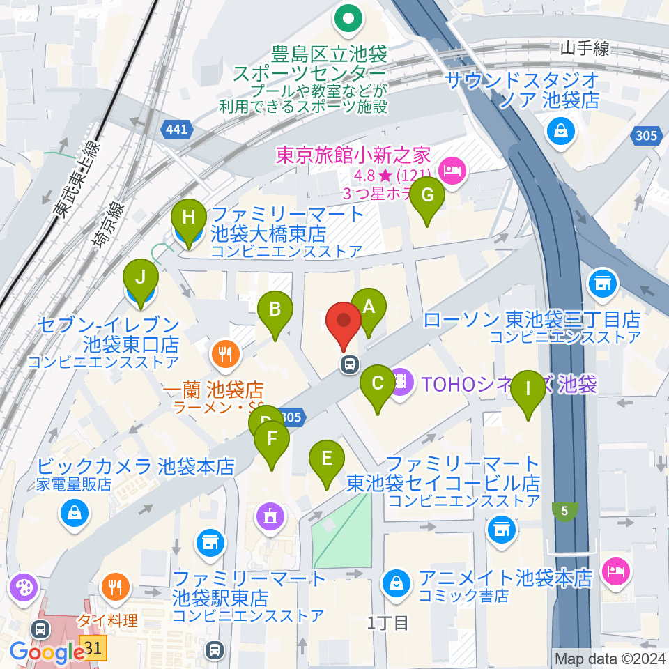 ロックハウスイケベ池袋周辺のコンビニエンスストア一覧地図