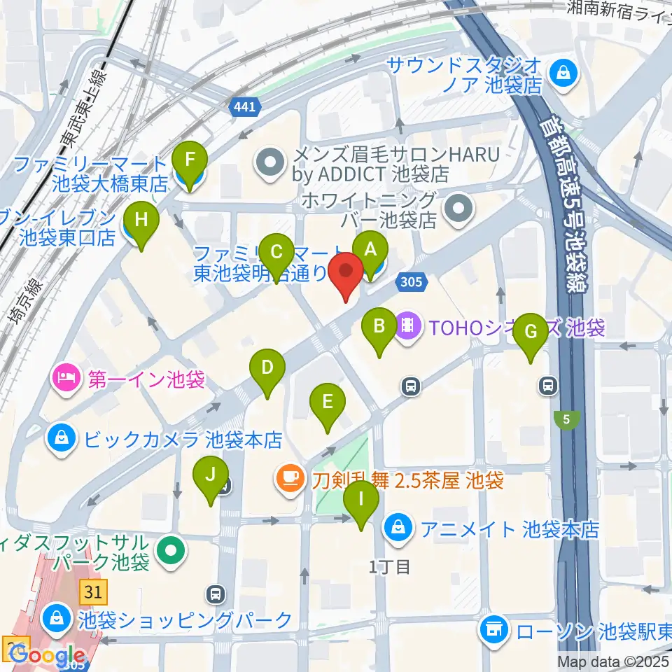 ロックハウスイケベ池袋周辺のコンビニエンスストア一覧地図