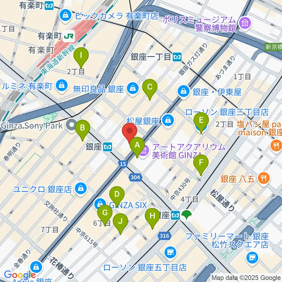 山野楽器 銀座本店周辺のコンビニエンスストア一覧地図
