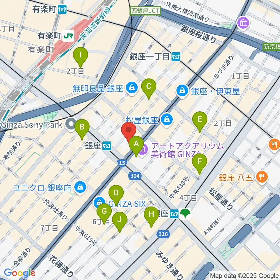 山野楽器 銀座本店周辺のコンビニエンスストア一覧地図