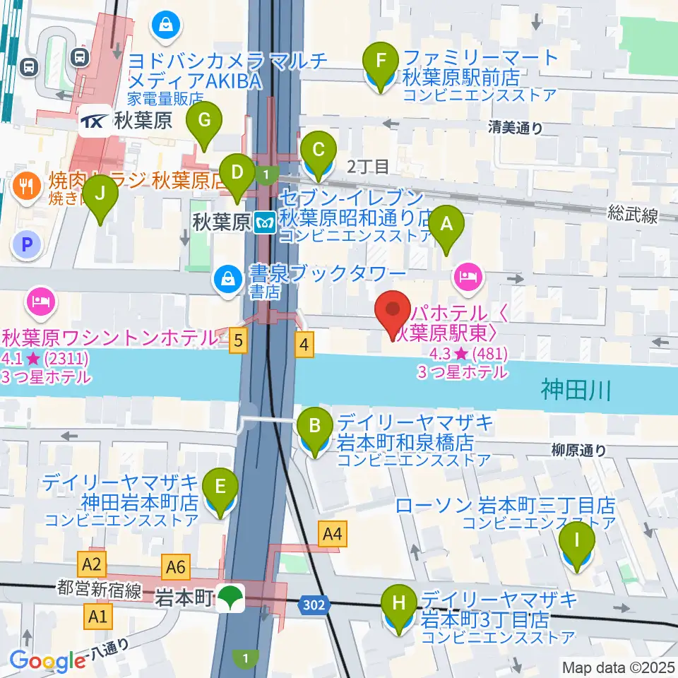 イケベ楽器店リボレ秋葉原周辺のコンビニエンスストア一覧地図