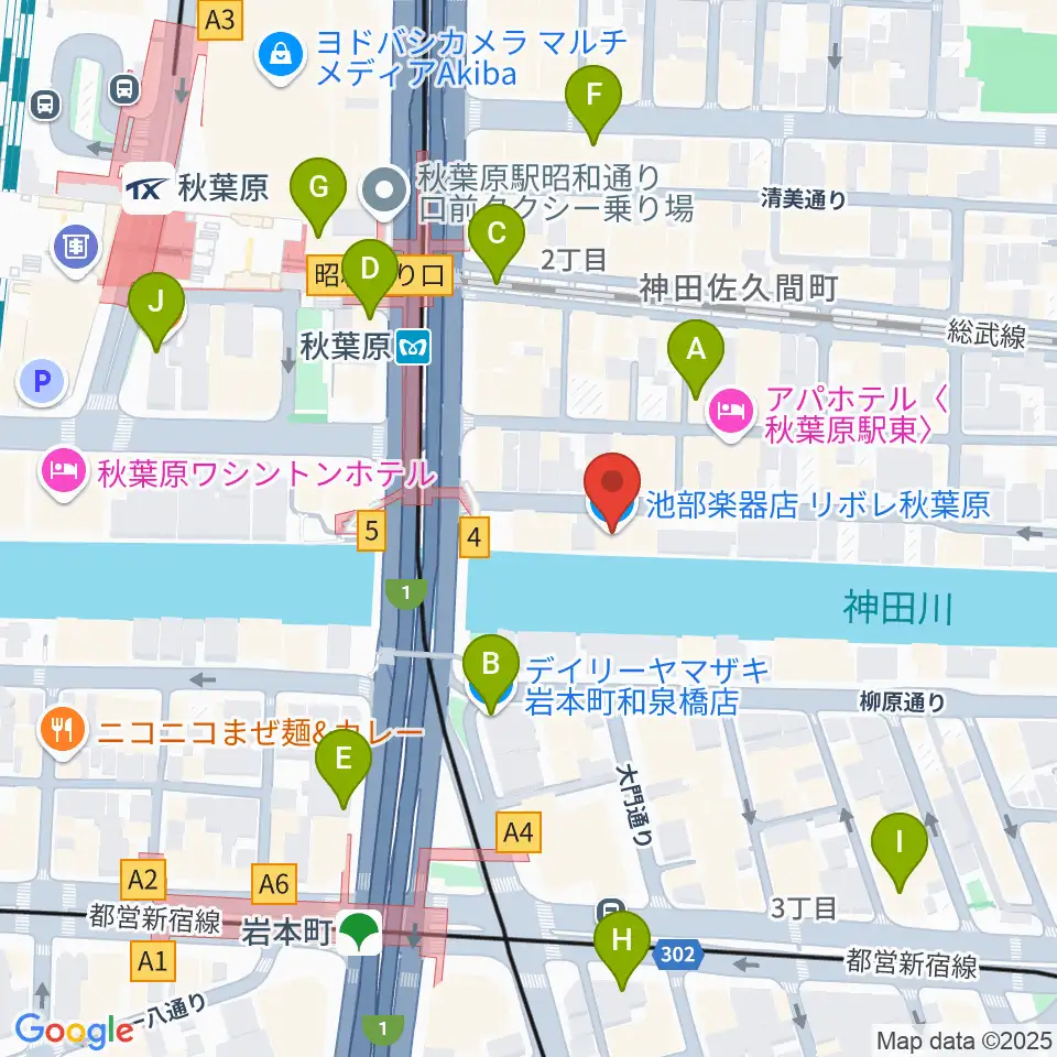 イケベ楽器店リボレ秋葉原周辺のコンビニエンスストア一覧地図