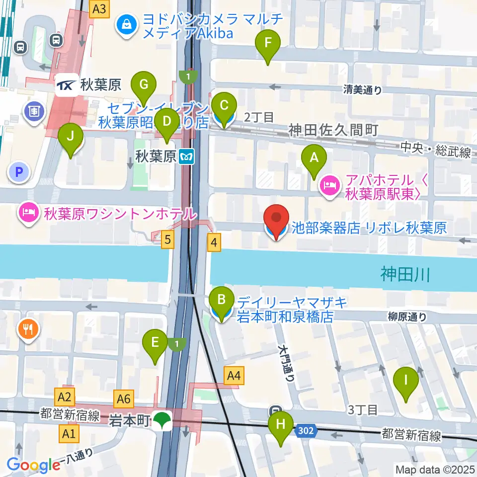 イケベ楽器店リボレ秋葉原周辺のコンビニエンスストア一覧地図