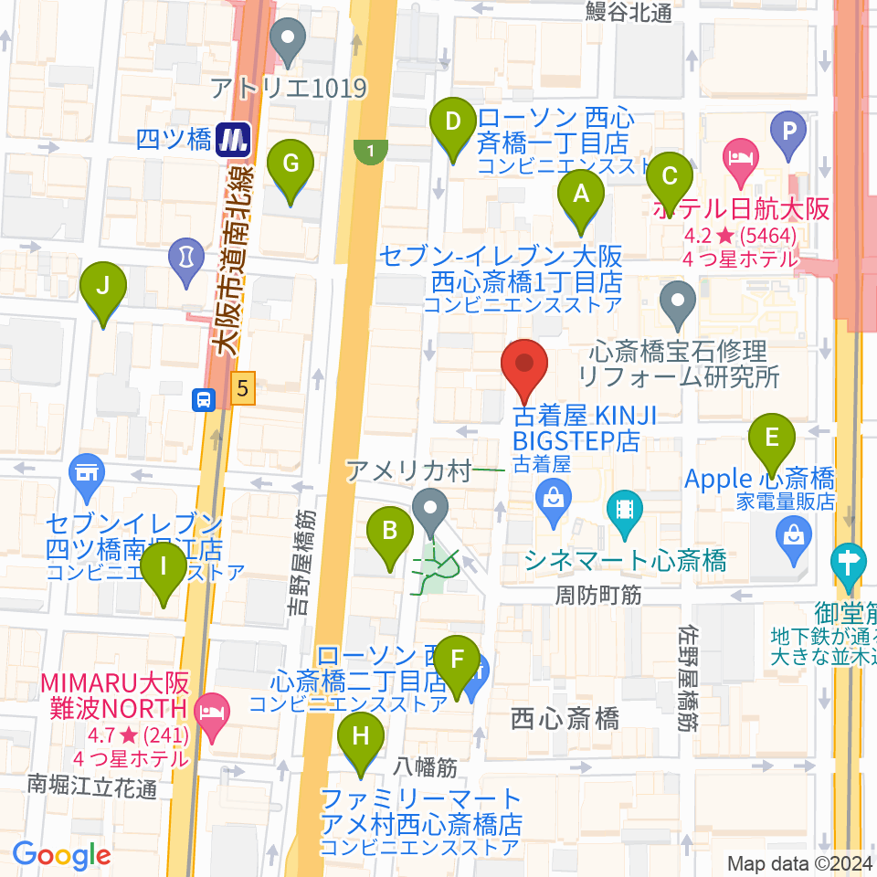 イケベ楽器店プレミアムギターズ周辺のコンビニエンスストア一覧地図