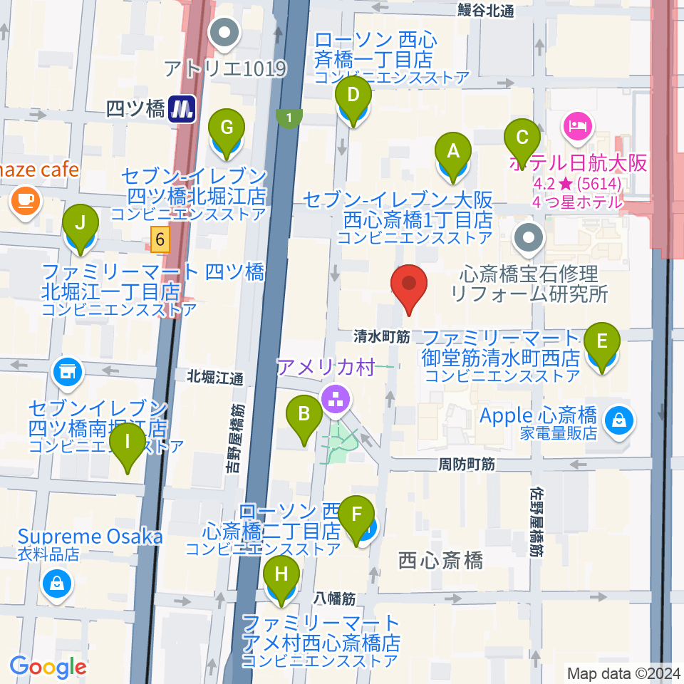 イケベ楽器店プレミアムギターズ周辺のコンビニエンスストア一覧地図