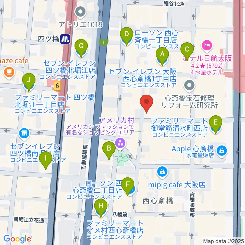 イケベ楽器店プレミアムギターズ周辺のコンビニエンスストア一覧地図