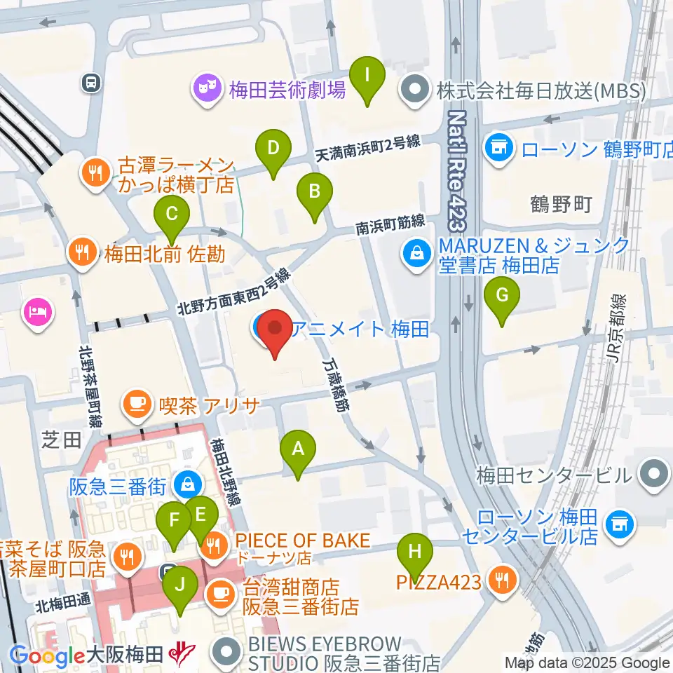 イシバシ楽器 梅田店周辺のコンビニエンスストア一覧地図