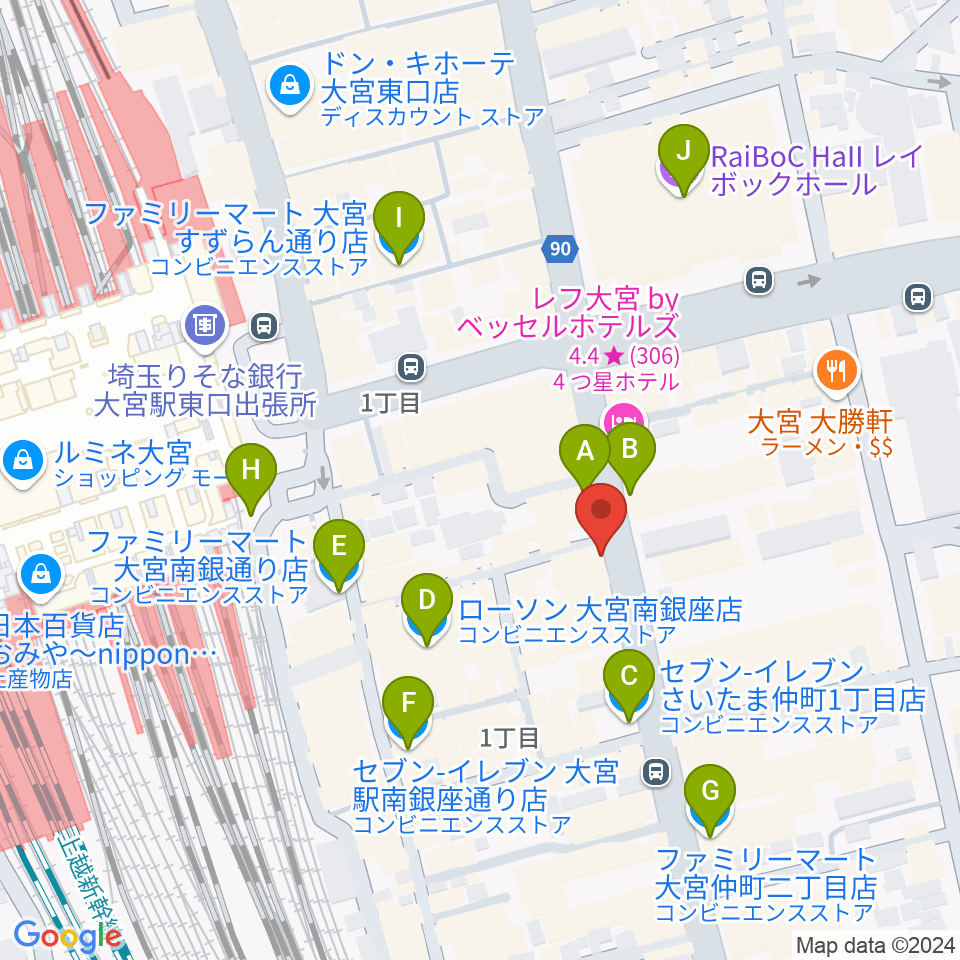 クレアーレ大宮周辺のコンビニエンスストア一覧地図