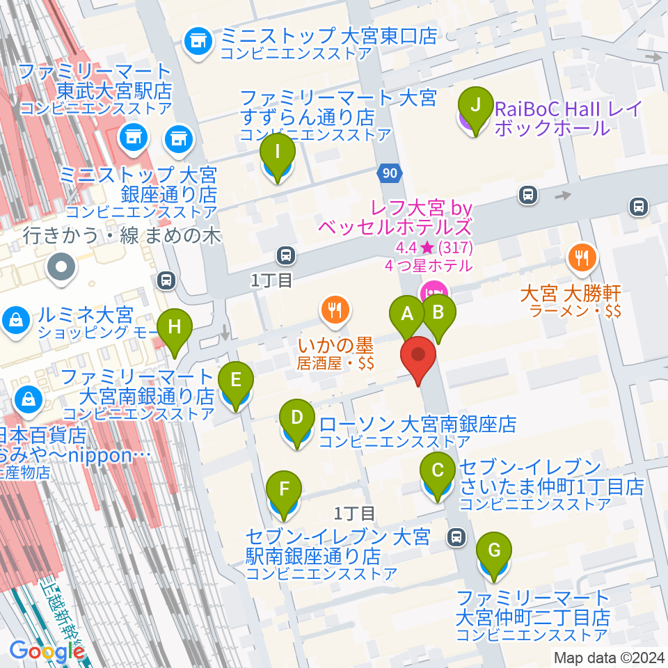 クレアーレ大宮周辺のコンビニエンスストア一覧地図