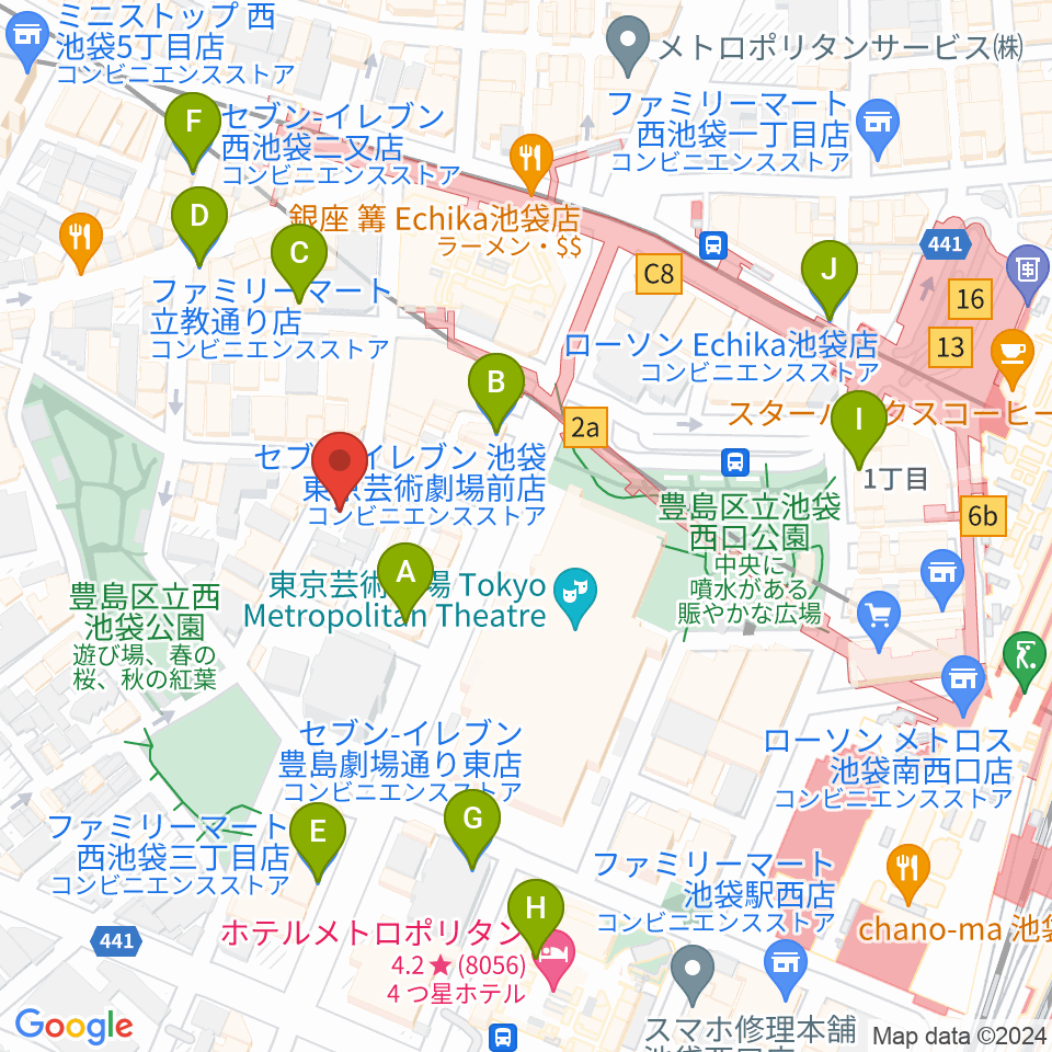 イケガク周辺のコンビニエンスストア一覧地図