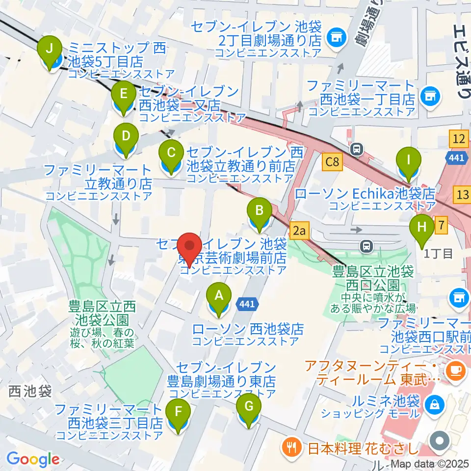 イケガク周辺のコンビニエンスストア一覧地図