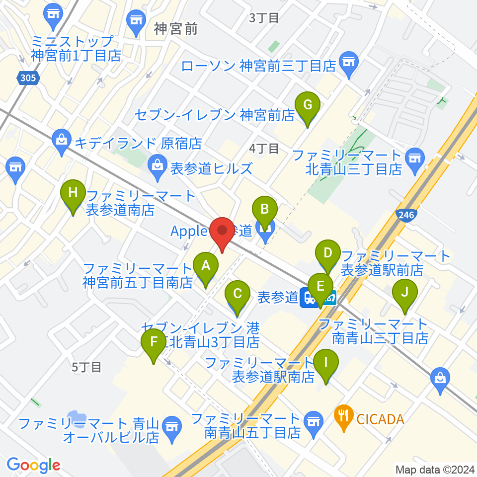 カワイ表参道周辺のコンビニエンスストア一覧地図