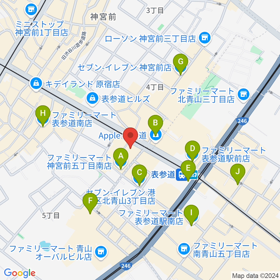 カワイ表参道周辺のコンビニエンスストア一覧地図