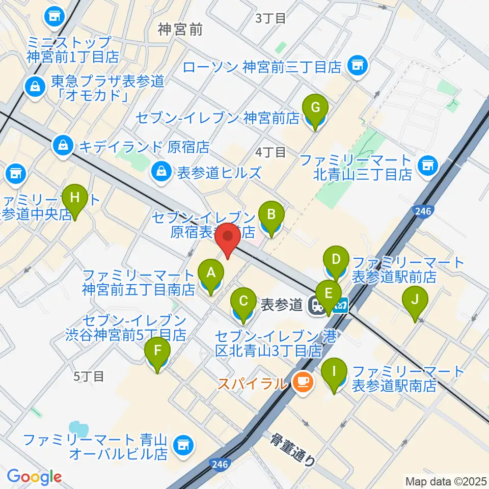 カワイ表参道周辺のコンビニエンスストア一覧地図