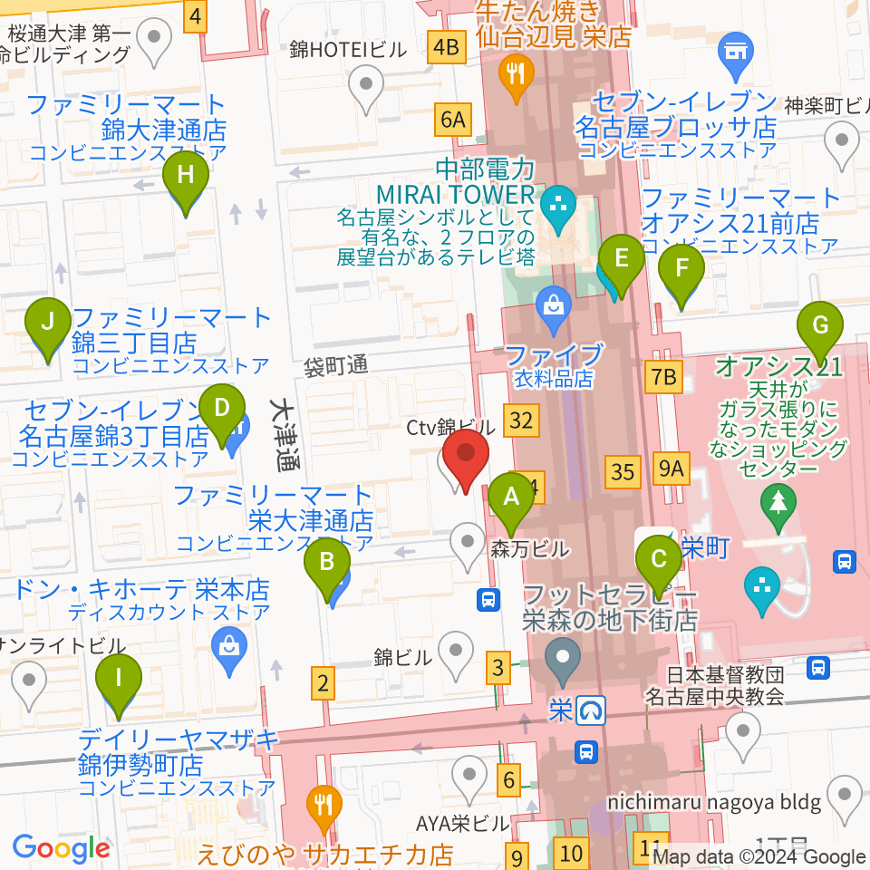 カワイ名古屋周辺のコンビニエンスストア一覧地図
