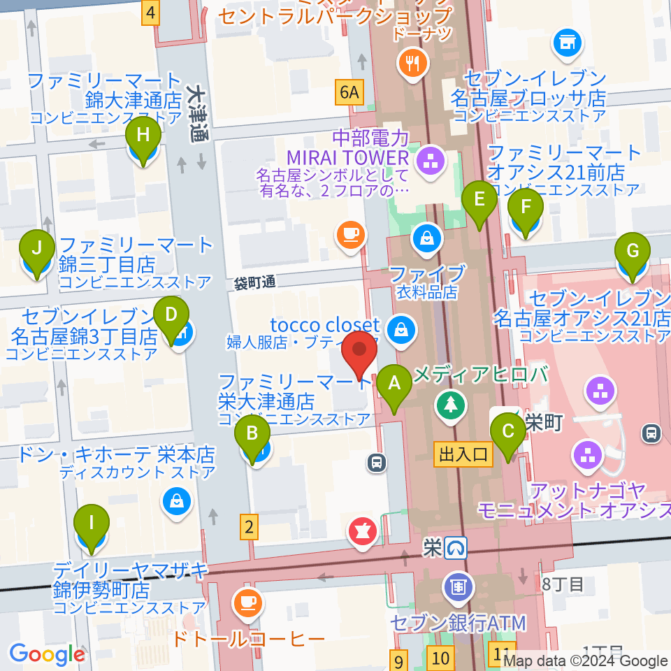 カワイ名古屋周辺のコンビニエンスストア一覧地図