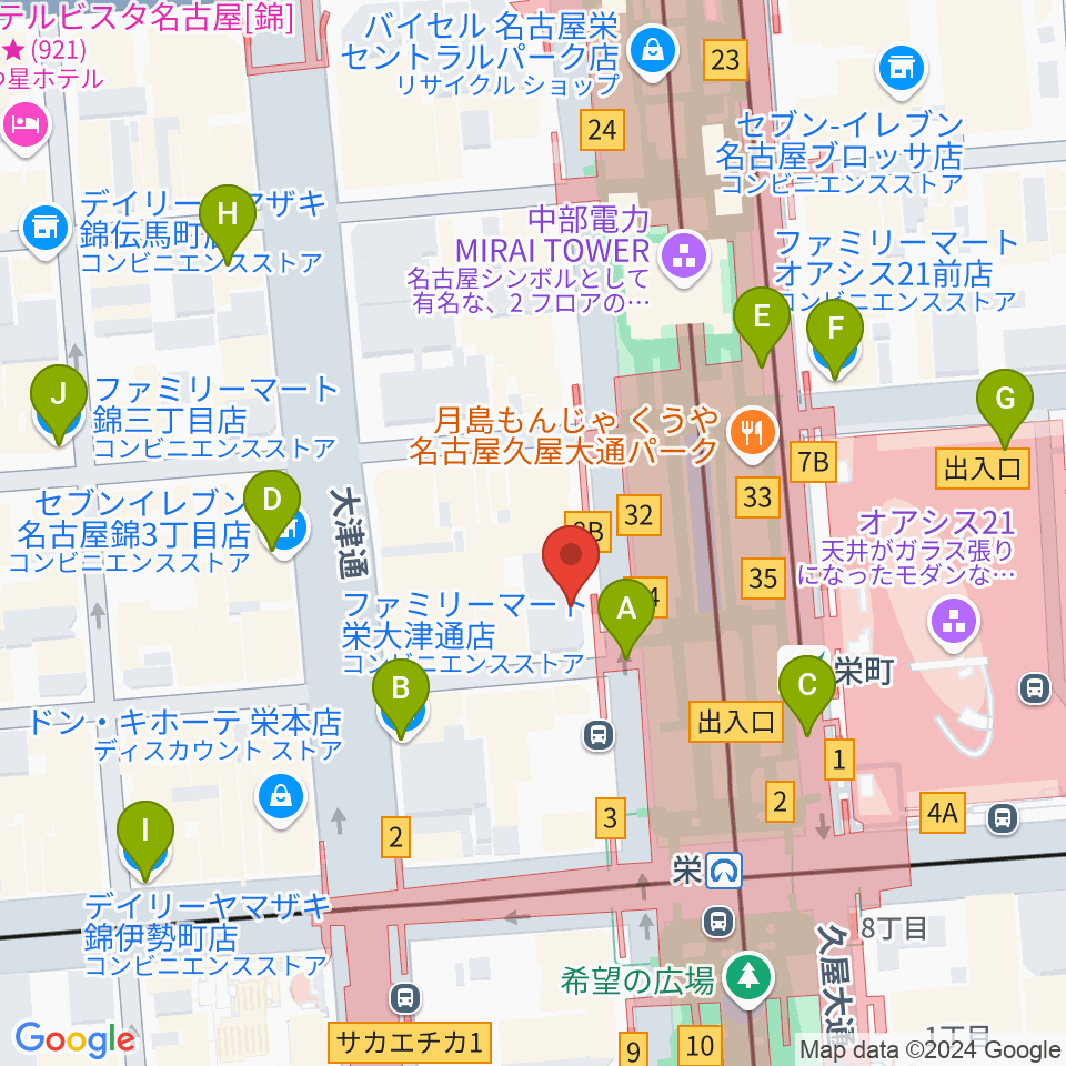 カワイ名古屋周辺のコンビニエンスストア一覧地図