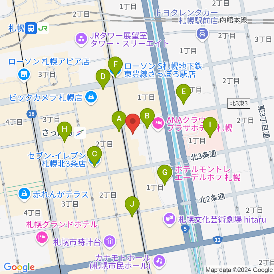 カワイ札幌周辺のコンビニエンスストア一覧地図