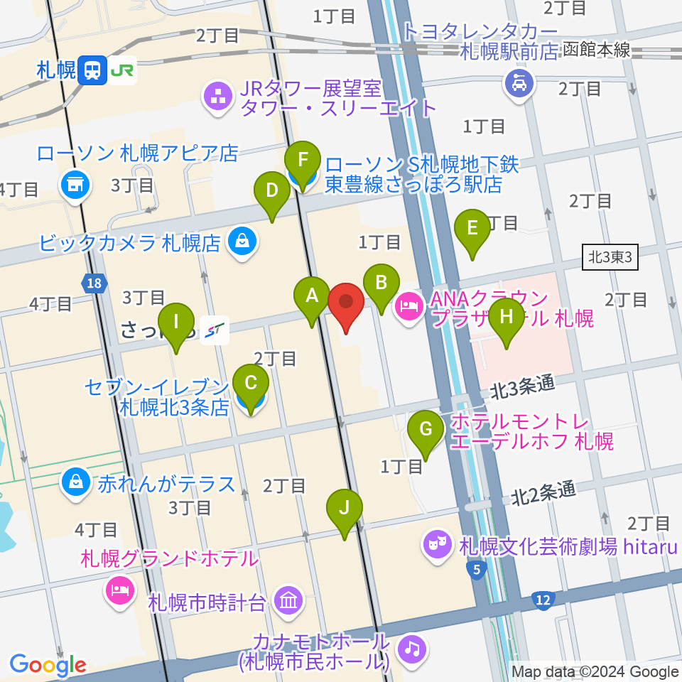 カワイ札幌周辺のコンビニエンスストア一覧地図