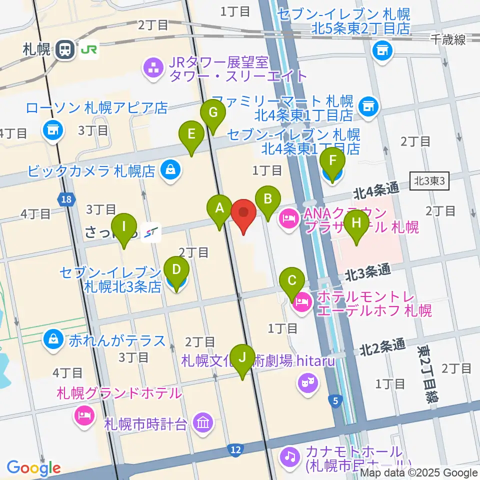 カワイ札幌周辺のコンビニエンスストア一覧地図