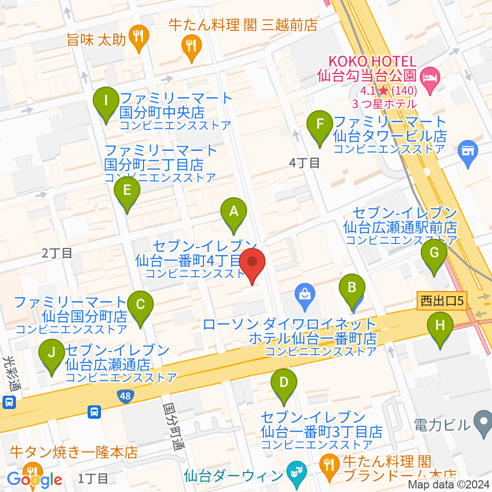 カワイ仙台周辺のコンビニエンスストア一覧地図