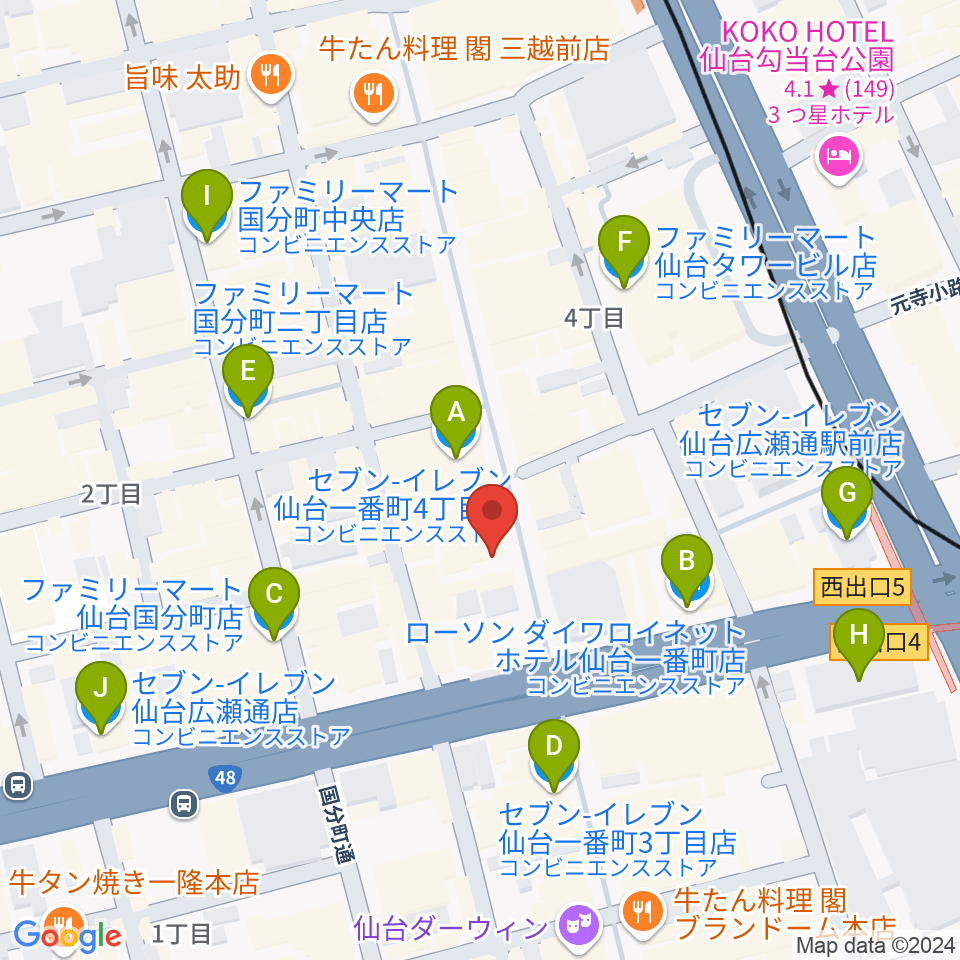 カワイ仙台周辺のコンビニエンスストア一覧地図