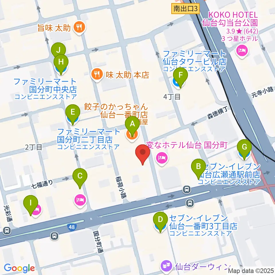 カワイ仙台周辺のコンビニエンスストア一覧地図