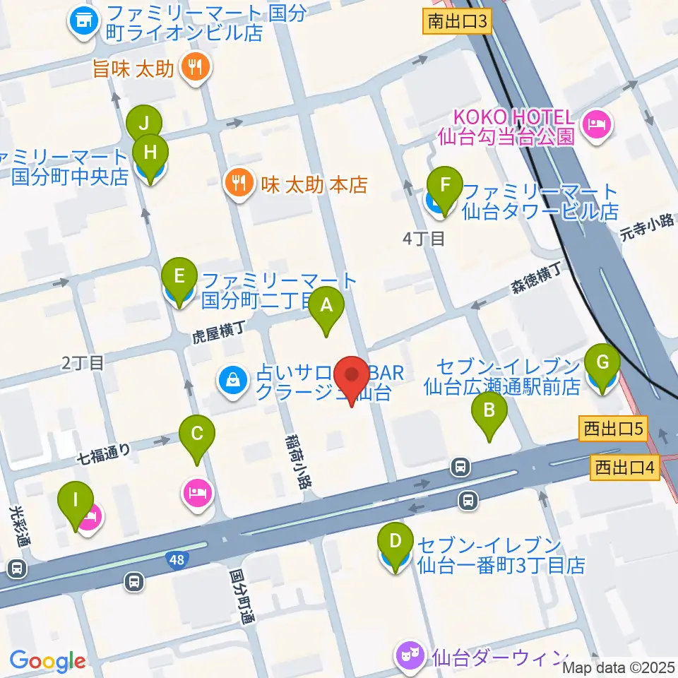 カワイ仙台周辺のコンビニエンスストア一覧地図
