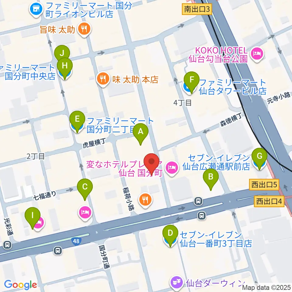 カワイ仙台周辺のコンビニエンスストア一覧地図