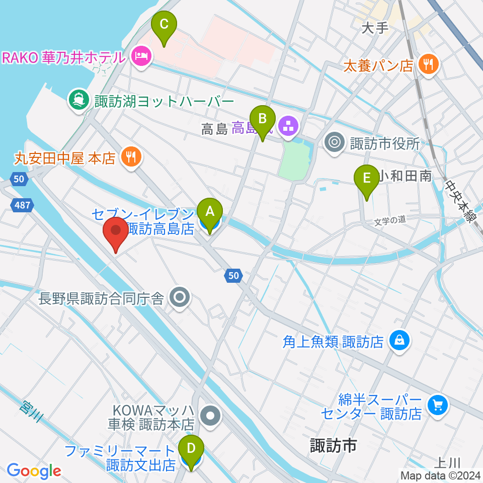 琴光堂和楽器店 諏訪店周辺のコンビニエンスストア一覧地図