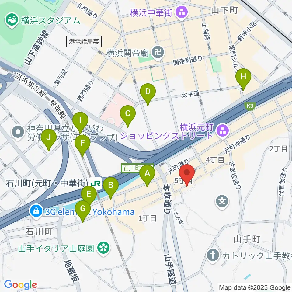 元町弦楽器 LA CANTINA周辺のコンビニエンスストア一覧地図