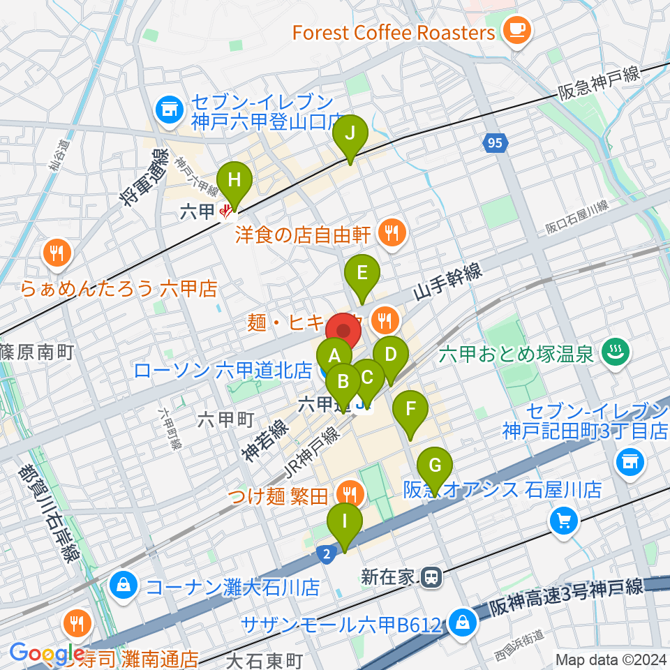 音楽練習室スタジオアコースティック周辺のコンビニエンスストア一覧地図