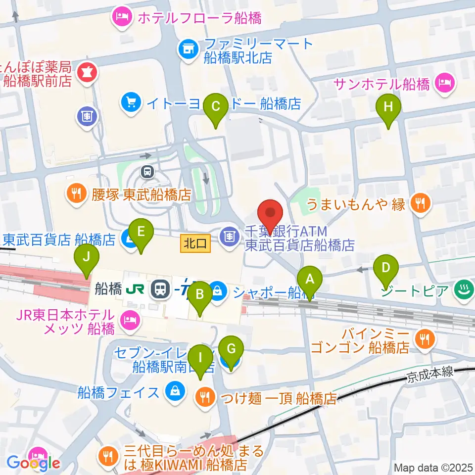 YuMe VOCAL SCHOOL 千葉船橋校周辺のコンビニエンスストア一覧地図