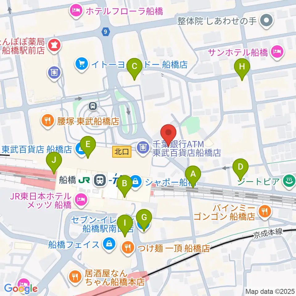 YuMe VOCAL SCHOOL 千葉船橋校周辺のコンビニエンスストア一覧地図