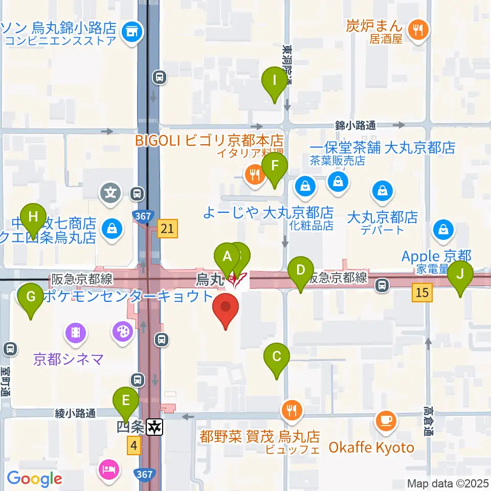 JEUGIAミュージックサロン四条周辺のコンビニエンスストア一覧地図