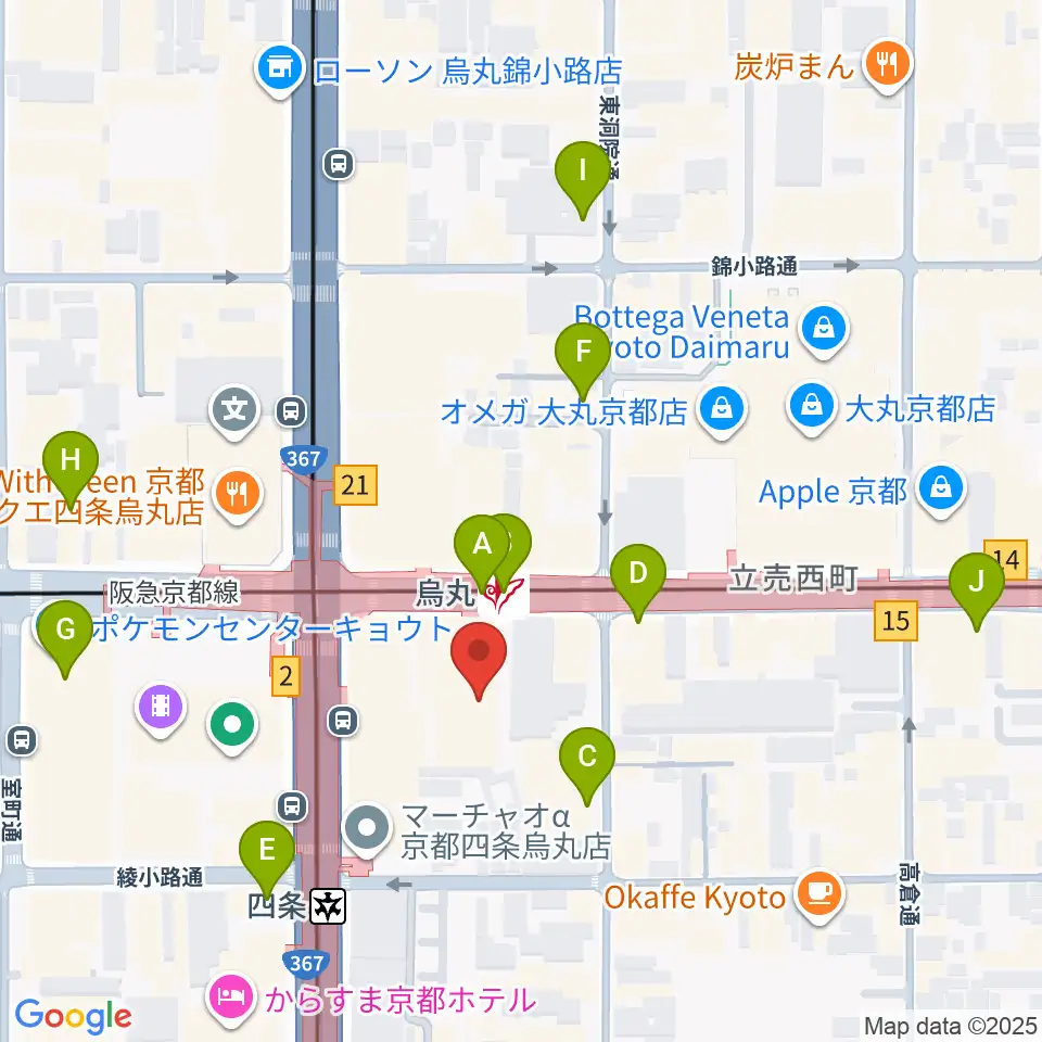 JEUGIAミュージックサロン四条周辺のコンビニエンスストア一覧地図