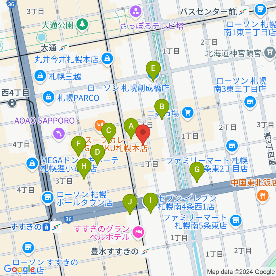 BIGBOSS札幌周辺のコンビニエンスストア一覧地図