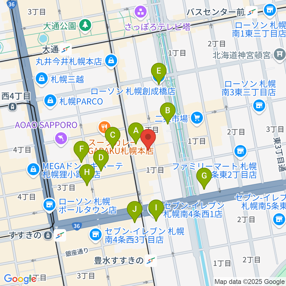 BIGBOSS札幌周辺のコンビニエンスストア一覧地図