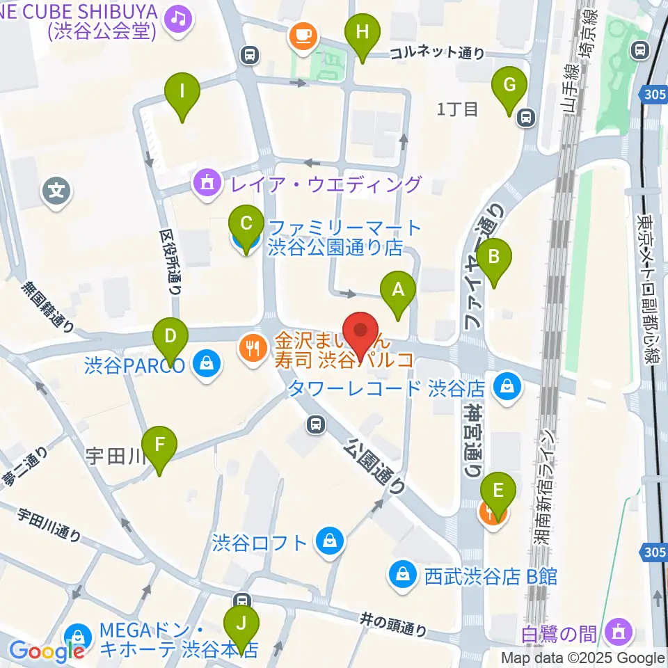 シアーミュージック渋谷校周辺のコンビニエンスストア一覧地図