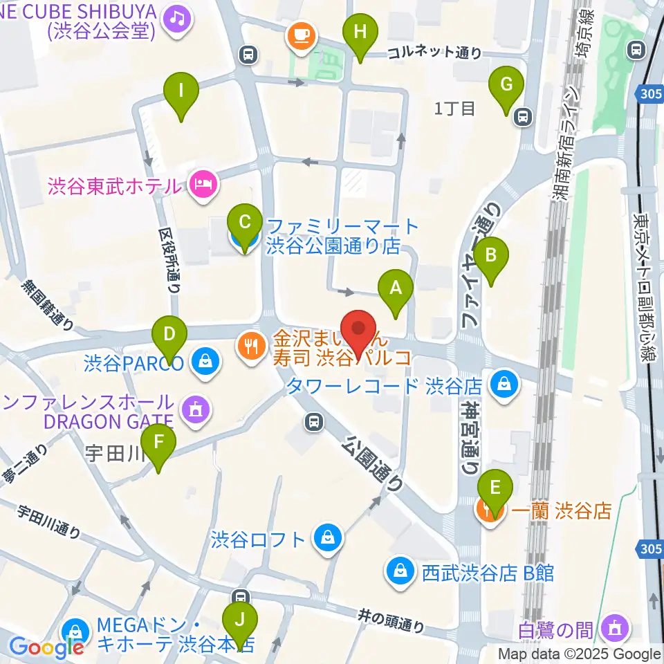 シアーミュージック渋谷校周辺のコンビニエンスストア一覧地図