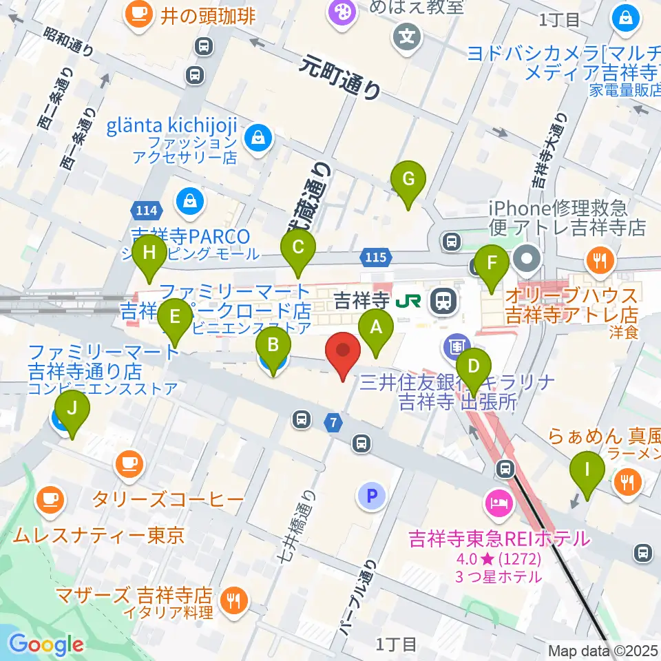 シアーミュージック 吉祥寺校周辺のコンビニエンスストア一覧地図