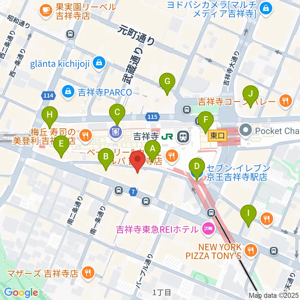 シアーミュージック 吉祥寺校周辺のコンビニエンスストア一覧地図