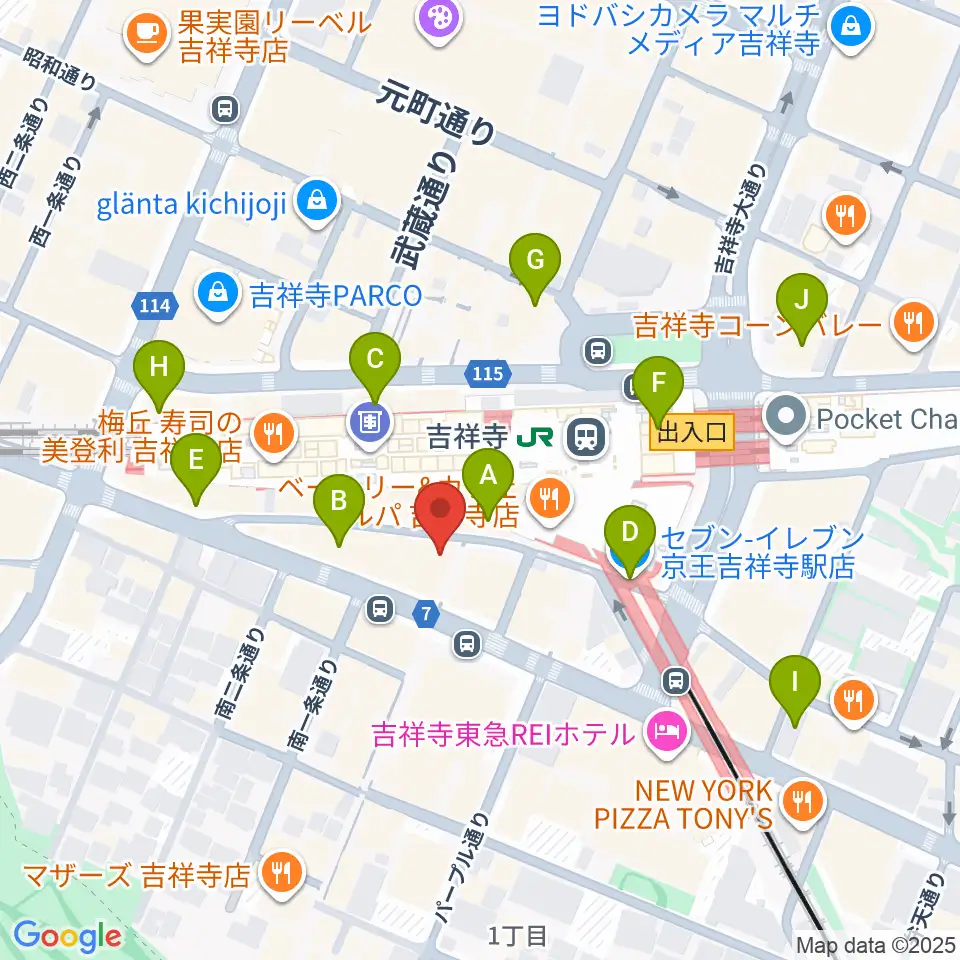 シアーミュージック 吉祥寺校周辺のコンビニエンスストア一覧地図