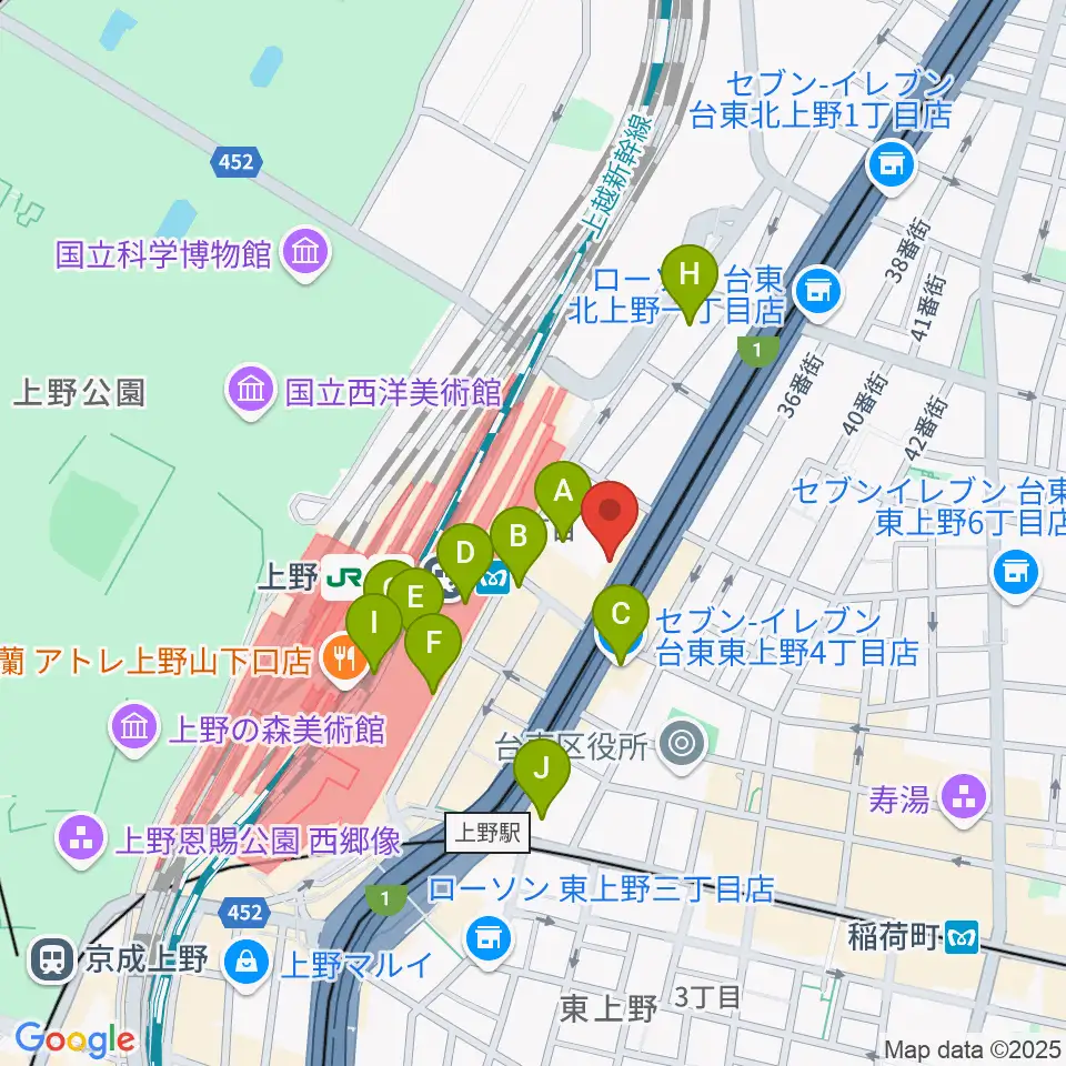シアーミュージック 上野校周辺のコンビニエンスストア一覧地図