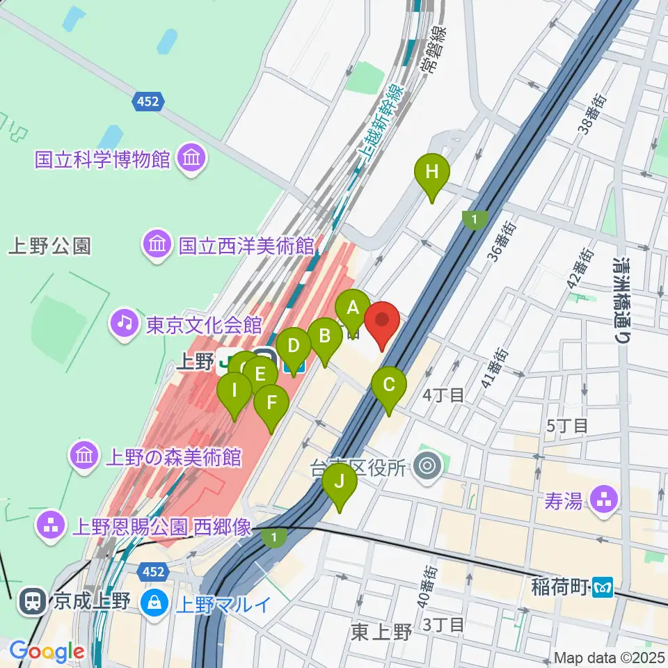 シアーミュージック 上野校周辺のコンビニエンスストア一覧地図