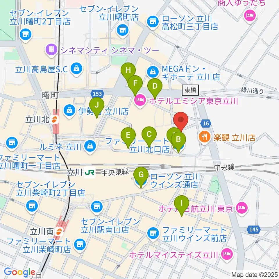 シアーミュージック立川校周辺のコンビニエンスストア一覧地図